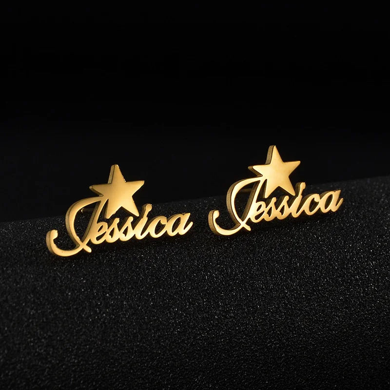 1 Pair Custom Name Love Star Earrings