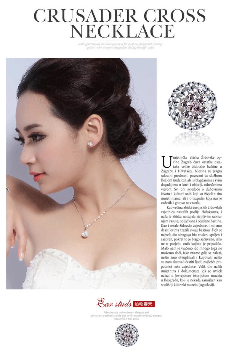Classic 925 Sterling Silver Full Crystal Ball Earrings For Women Jewelry Earing 6 8 10 12mm Ball Stud Earrings Pendientes Brinco