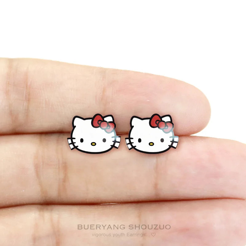 Kawaii Sanrio 925 Stud Earrings Cinnamoroll Ear Stud Hello Kitty Kuromi Melody Beauty Trendy Fashion Jewelry Earrings Girls Gift