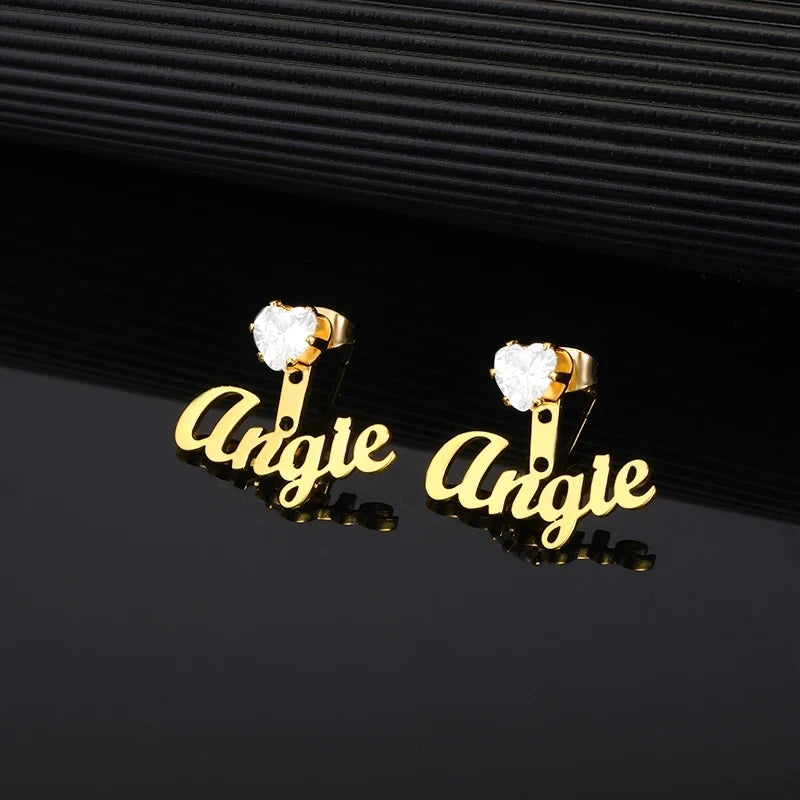 Custom Heart Rhinestone Name Stud Earrings For Women Girl Jewelry Stainless Steel Personalized CZ Stud Earrings Best BFF Gifts