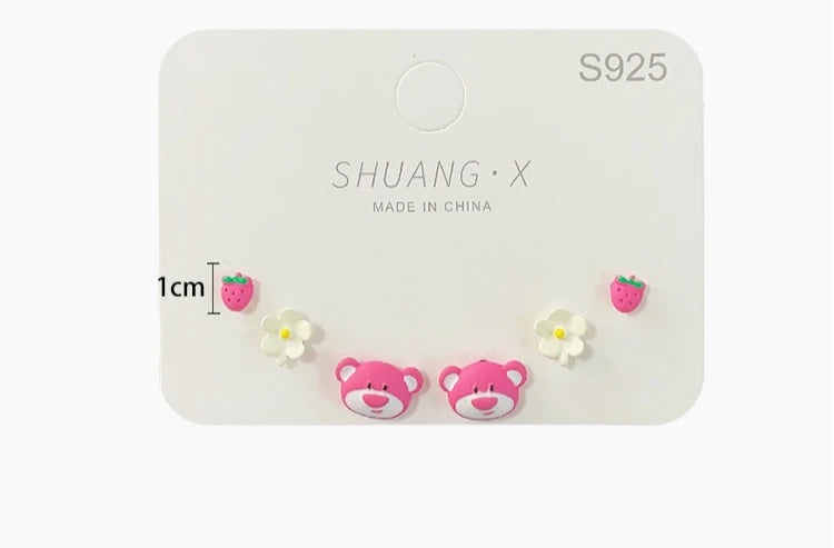 Lotso Sweet stereo Earrings Fashion delicate girl stud set Jewelry Birthday gift