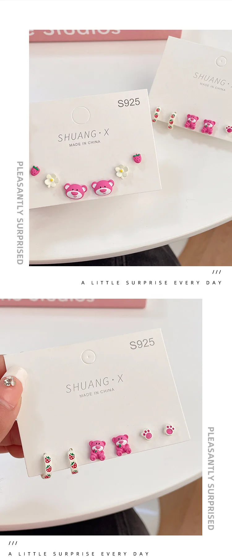 Lotso Sweet stereo Earrings Fashion delicate girl stud set Jewelry Birthday gift