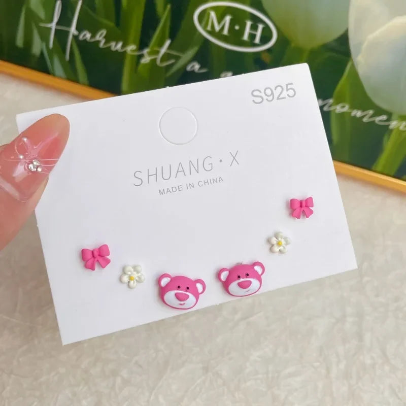 Lotso Sweet stereo Earrings Fashion delicate girl stud set Jewelry Birthday gift